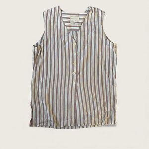 Pastille 100% Silk Striped Sleeveless Button Front Top Size M Medium